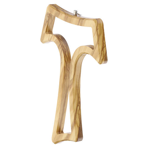 Tau cross, 8 in, carved in olive wood with shaped internal opening 2