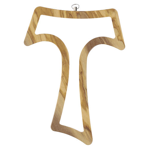 Tau cross, 8 in, carved in olive wood with shaped internal opening 3