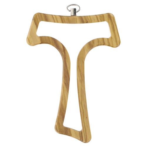 Tau cross, 4 in, contoured with internal cut-out in natural olive wood 3
