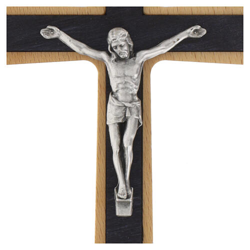 Crucifix hêtre insert central bois foncé corps métal argenté 15 cm 2