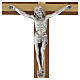 Compact mahogany crucifix with olive wood inserts and silver metal Christ, 15 cm s2