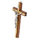 Compact mahogany crucifix with olive wood inserts and silver metal Christ, 15 cm s3