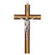 Crucifix bois combiné acajou et olivier corps de Christ argenté 20 cm s1