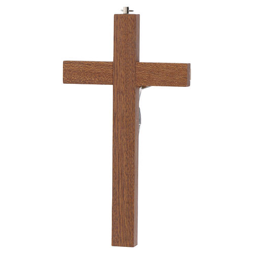 Crucifixo de madeira combinada mogno e oliveira corpo de Cristo em metal prateado 20 cm 4
