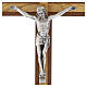 Mahogany and olive wood wall crucifix 20 cm silvered metal figure s2