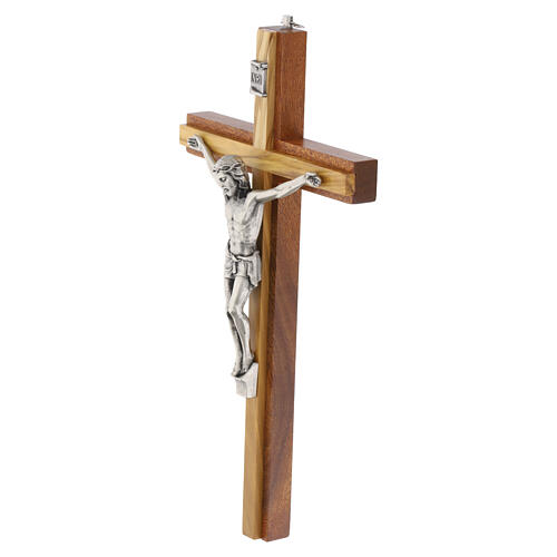 Crucifix bois acajou olivier corps Christ métal 25 cm 3