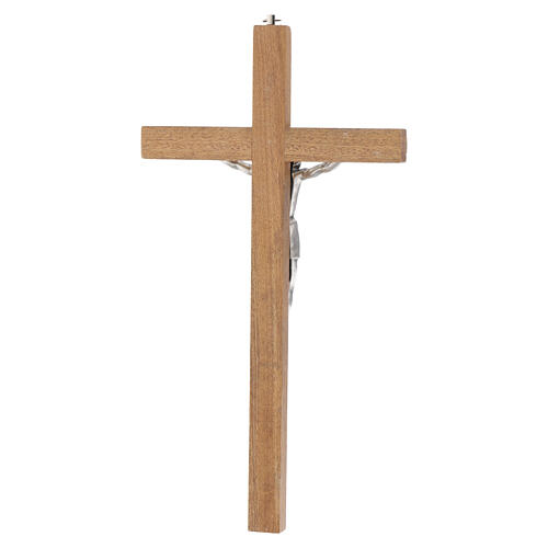 Crucifix bois acajou foncé inserts olivier corps métal argenté 30 cm 4
