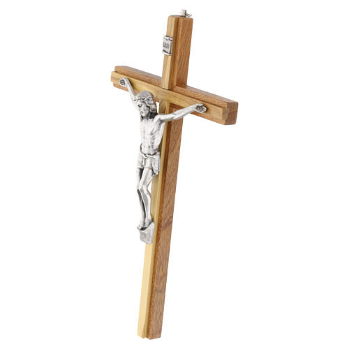 Dark mahogany and olive wood crucifix with silver metal Christ 30 cm 3