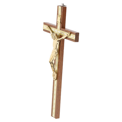 Crucifijo madera caoba detalles dorados Cristo relieve 25 cm 3