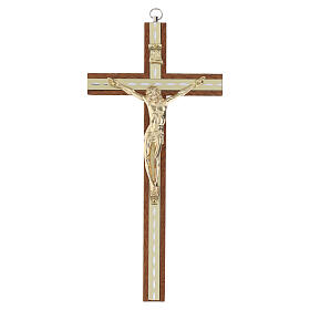 Crocifisso legno mogano dettagli dorati Cristo rilievo 25 cm