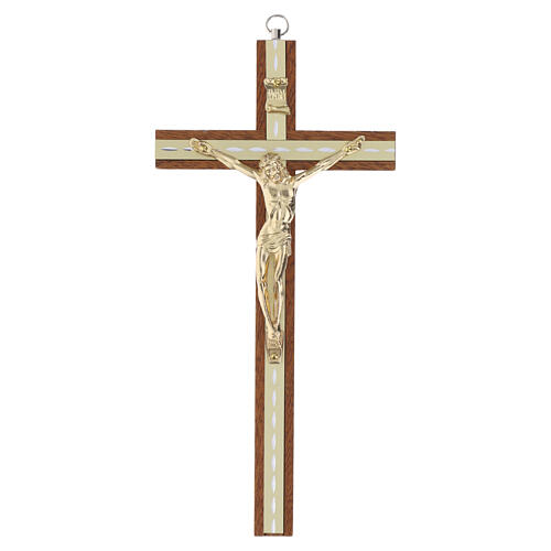 Crocifisso legno mogano dettagli dorati Cristo rilievo 25 cm 1
