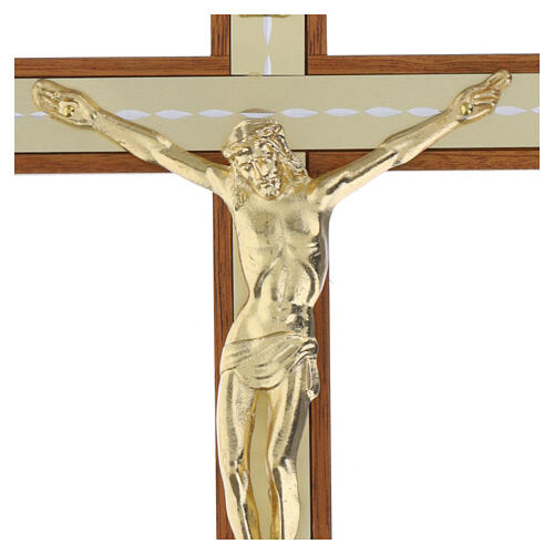 Cruz de parede em mogno com inserções douradas e Cristo dourado 30 cm 2