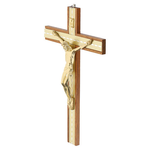 Cruz de parede em mogno com inserções douradas e Cristo dourado 30 cm 3