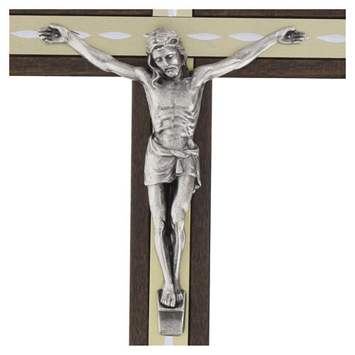 Crucifix bois de charme foncé corps métal argenté 15 cm 2