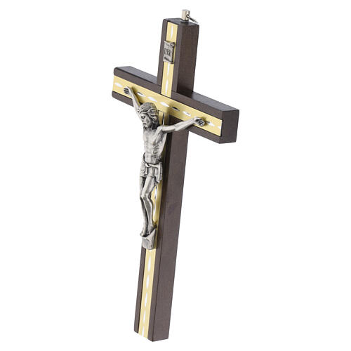 Crocifisso carpino inserti decorativi figura metallo lucido 20 cm 3