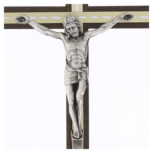 Crocifisso carpino scuro intarsio centrale Cristo metallico 25 cm 2
