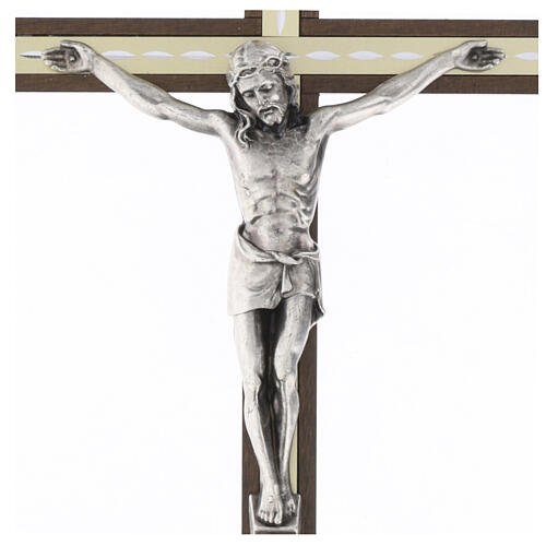 Crocifisso carpino scuro inserti chiari corpo argento 30 cm 2