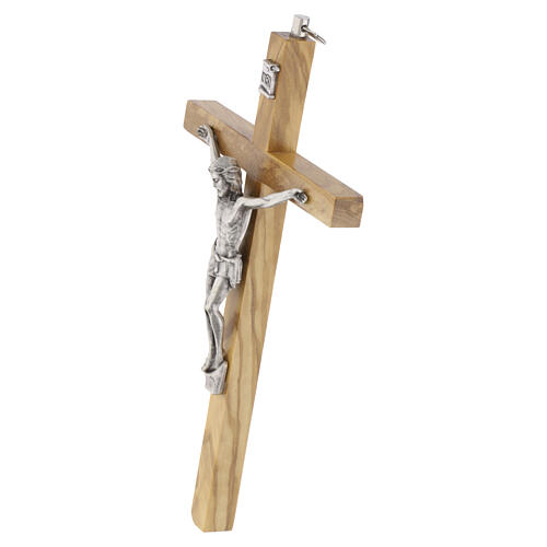 Olivewood crucifix, 6 in, silver-coloured body of Christ 3