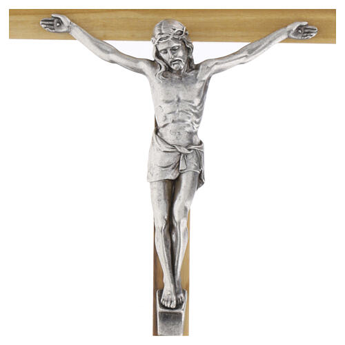 Crucifix bois d'olivier poli corps métal argenté 20 cm 2