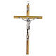 Crucifix bois d'olivier poli corps métal argenté 20 cm s1