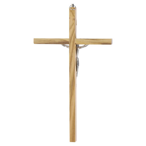 Crucifix mural bois d'olivier Christ argenté 25 cm 4