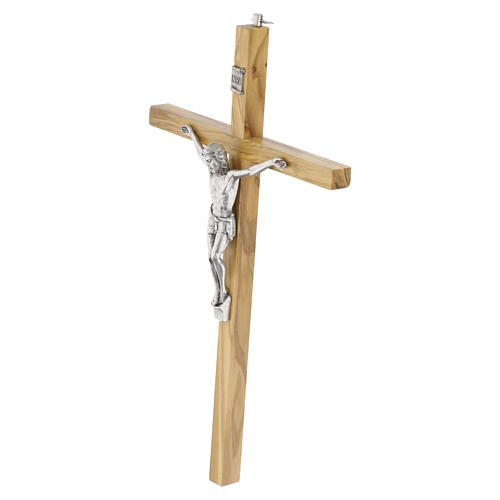 Crucifixo de parede em oliveira natural Cristo prateado 25 cm 3