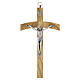 Olivewood crucifix with arched horizontal arm, silver-coloured metal body of Christ, 7 in s1