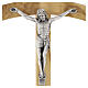 Olivewood crucifix with arched horizontal arm, silver-coloured metal body of Christ, 7 in s2
