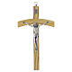 Olivewood crucifix, 8 in, curved crosspiece, silvered metal body of Christ s1
