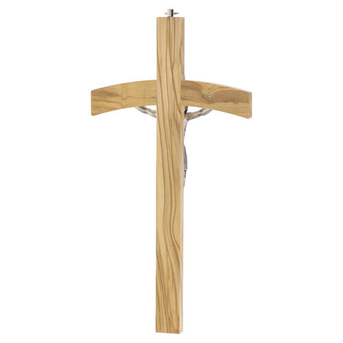 Olivewood crucifix, 10 in, metal body of Christ, arched crossbar 4