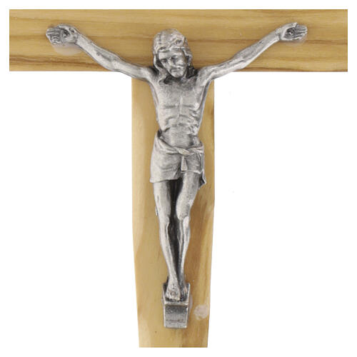 Olive wood cross with Christ's body in silver-plated metal, 13 cm 2