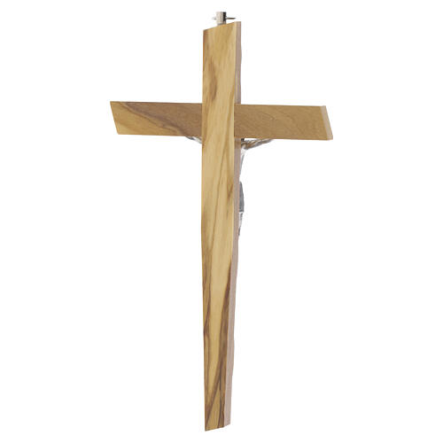 Olivewood crucifix, 8 in, silver-plated metal body of Christ 4