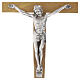 Olivewood crucifix, 8 in, silver-plated metal body of Christ s2