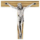 Olivewood wall crucifix, silvered metal body of Christ, 10 in s2