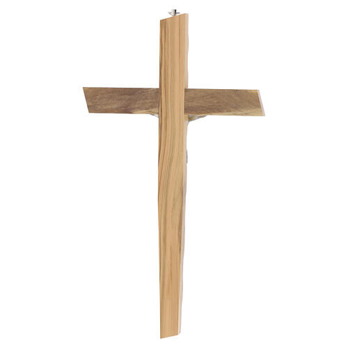 Handmade olivewood wall crucifix, silvered alloy figure of Christ, 12 in 4