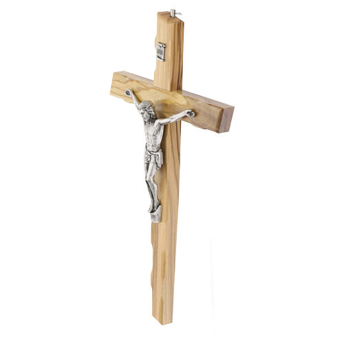 Crucifix artisanal bois d'olivier corps en alliage argenté 30 cm 3
