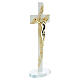 Cruz de vidrio de Murano con decoraciones doradas y base de apoyo 20 x 10 cm s3
