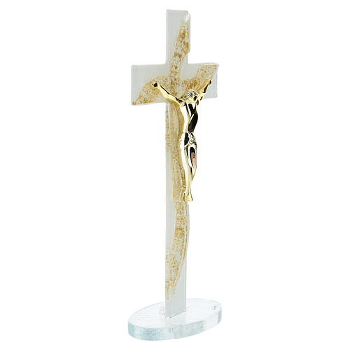 Croix en verre de Murano décorations dorées avec base d'appui 20x10 cm 3