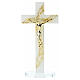 Cruz de vidro de Murano decorações em ouro e base de apoio 20x10 cm s1