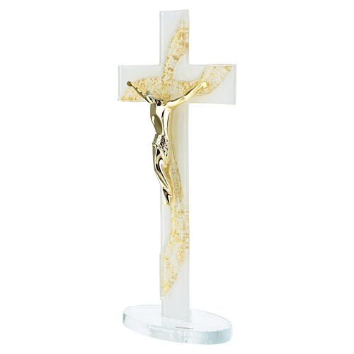 Murano glass cross with gold decoration and integrated glass base, 21x10 cm 2