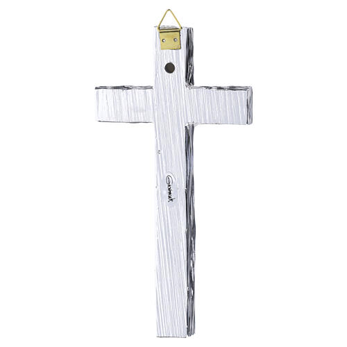 Silvered wood-effect crucifix with white resin body, 16x8 cm 3