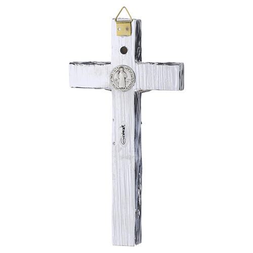 Saint Benedict cross with silver-plated wood-effect finish, 6x3 in 3