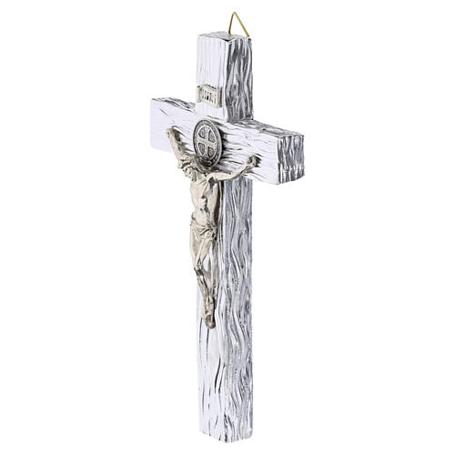 Crocifisso San Benedetto argentato finitura legno 16x8 cm 2