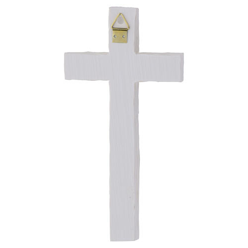Croix en résine effet bois naturel blanc corps argent brillant 16x8 cm 3