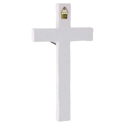 Crocifisso da parete bianco con finitura legno e corpo argentato 21x10 cm 3