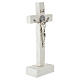 Saint Benedict tabletop crucifix in white wood-effect resin, 7x4 in s3
