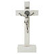 Saint Benedict table cross in white resin with wood effect, 18x10 cm s1
