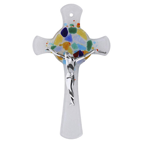 Cruz vidro Murano círculo pedras multicolor 20x10 cm 1
