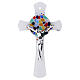 Croix verre de Murano blanc multicolore corps argenté 33x20 cm s1