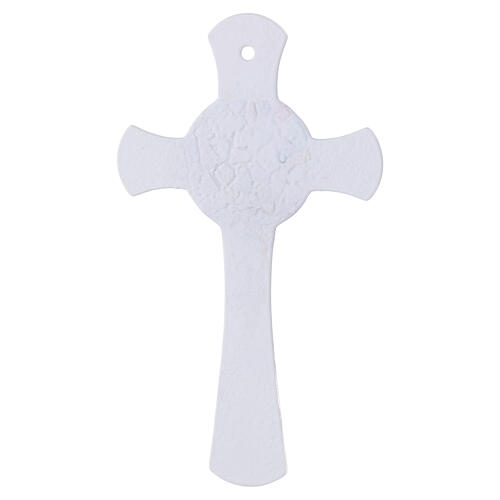 Croce vetro Murano bianco multicolor corpo argentato 30x20cm 3